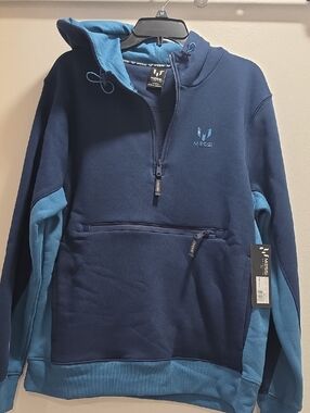 Messi Men’s Navy and Teal Half-Zip Hoodie Sweatshirt
